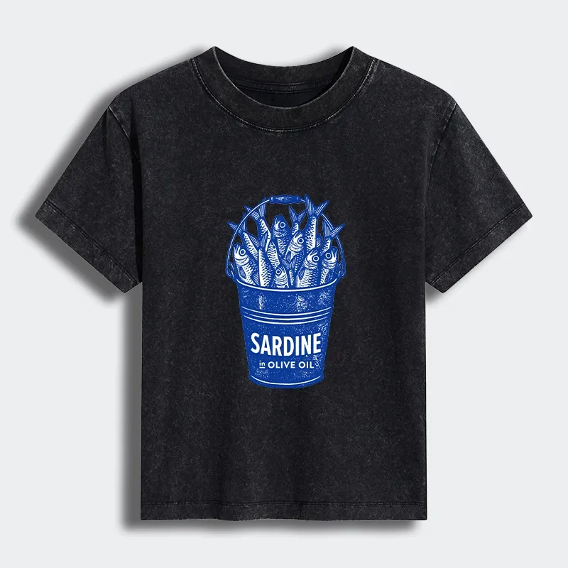 Tokyo-Tiger Vintage Bucket Full Of Fresh Sardines Women's Washed T-shirt