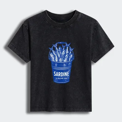 Tokyo-Tiger Vintage Bucket Full Of Fresh Sardines Women's Washed T-shirt