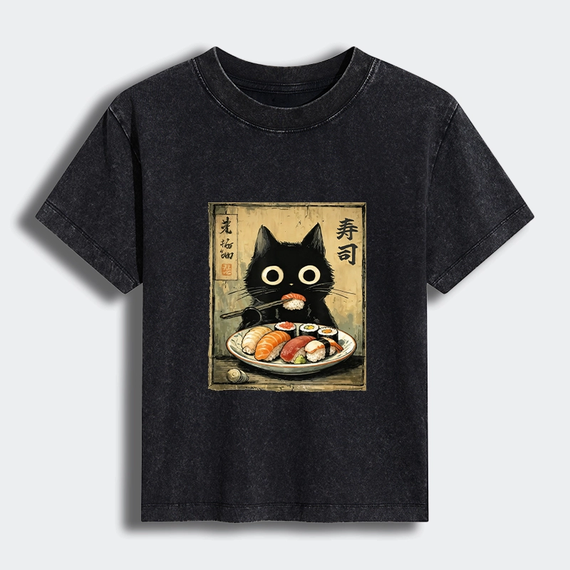 Tokyo-Tiger Vintage Japanese Sushi Cat Women's Washed T-shirt