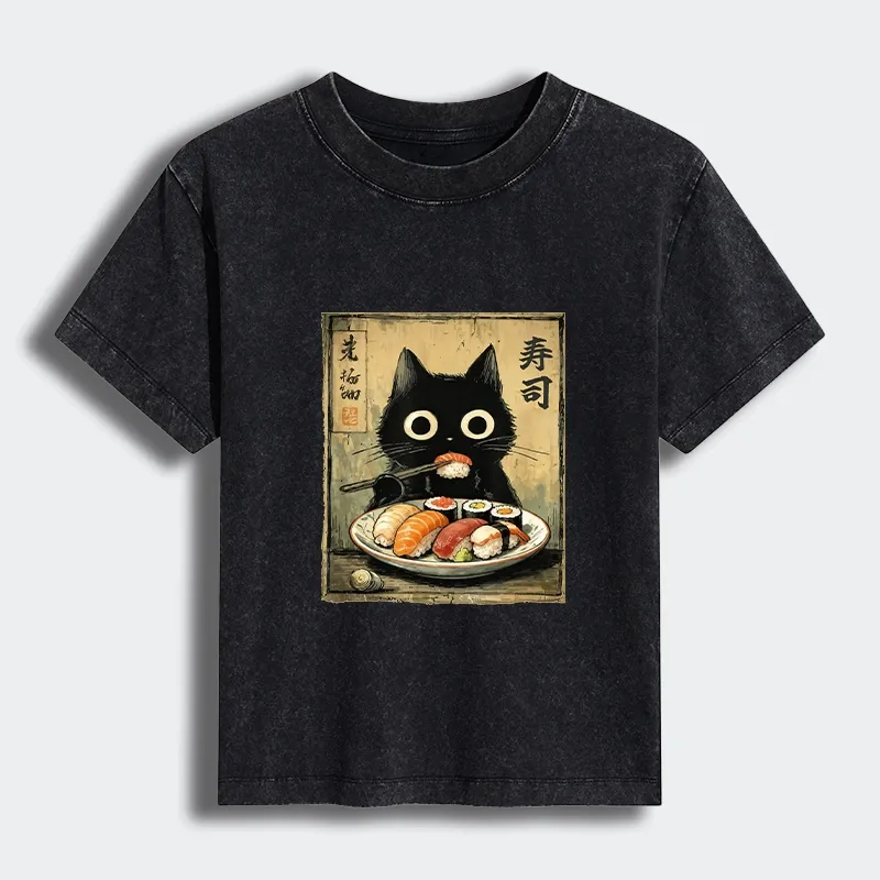 Tokyo-Tiger Vintage Japanese Sushi Cat Women's Washed T-shirt Sale