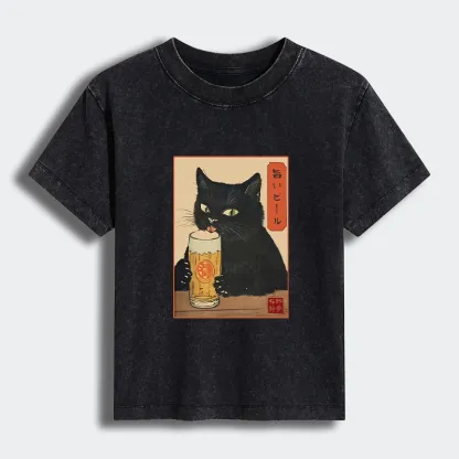 Tokyo-Tiger Cat Holding A Glass Of Beer Women's Washed T-shirt