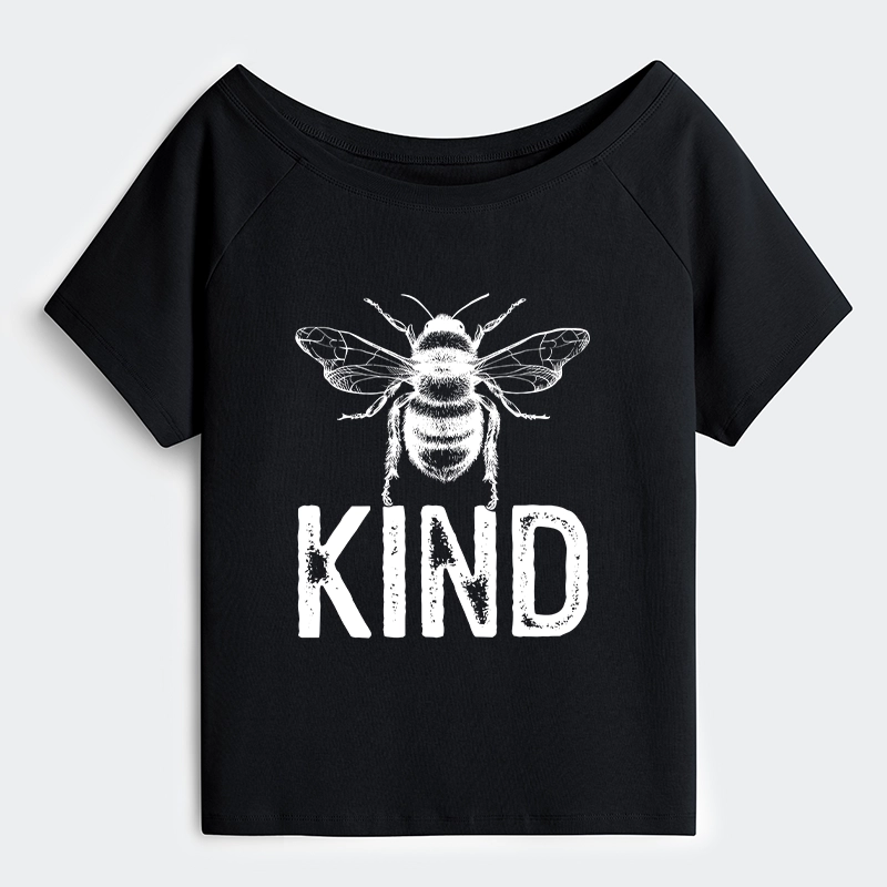 Tokyo-Tiger Minimalist Bee Kind Illustration Off Shoulder T-Shirt