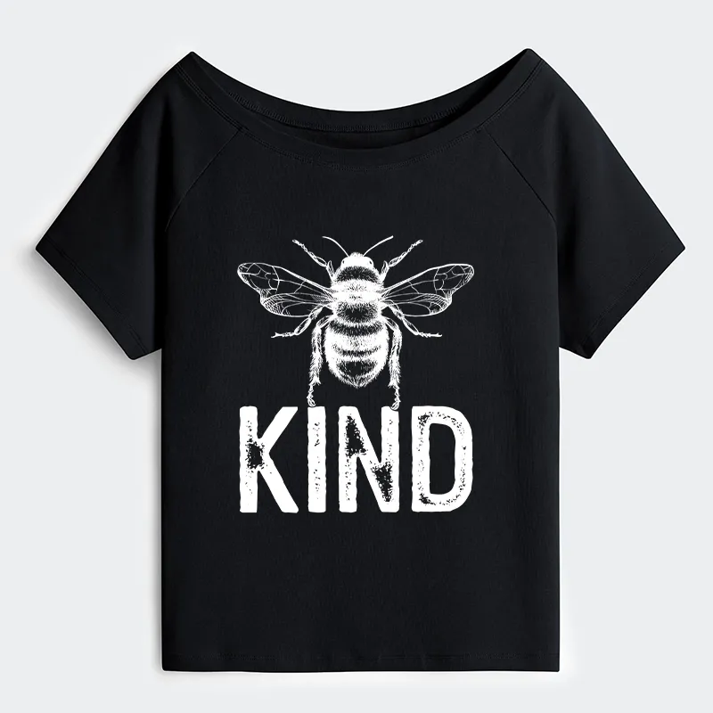 Tokyo-Tiger Minimalist Bee Kind Illustration Off Shoulder T-Shirt