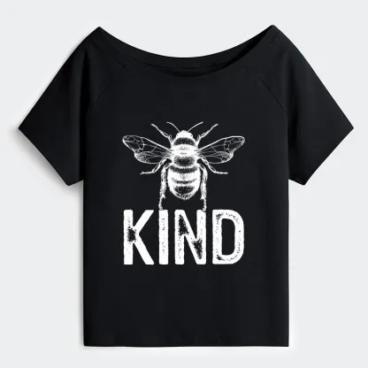 Tokyo-Tiger Minimalist Bee Kind Illustration Off Shoulder T-Shirt