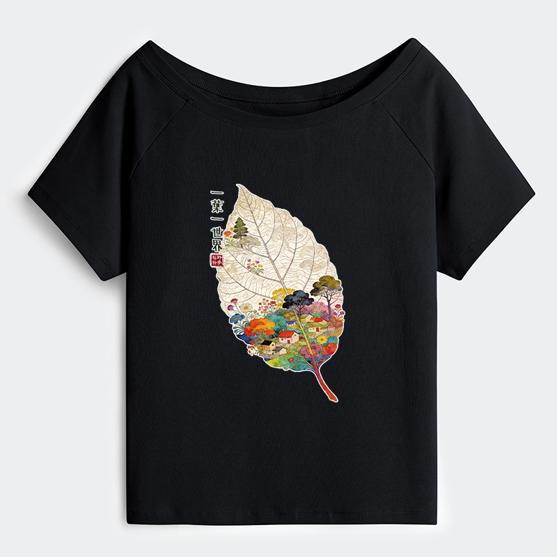 Tokyo-Tiger One Leaf Holds A Tiny Colorful World Off Shoulder T-Shirt
