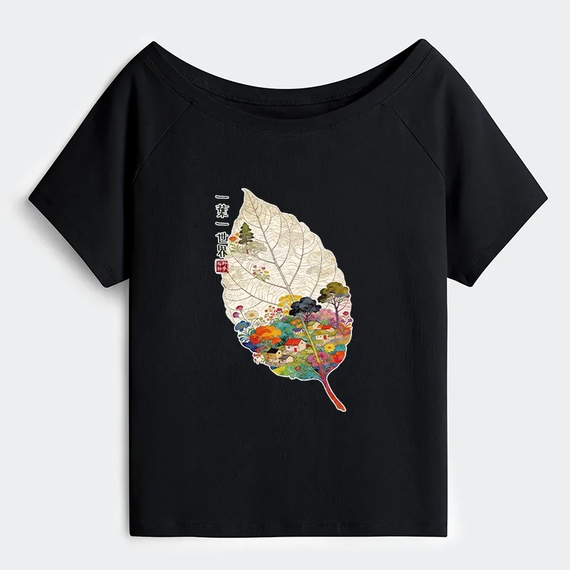 Tokyo-Tiger One Leaf Holds A Tiny Colorful World Off Shoulder T-Shirt