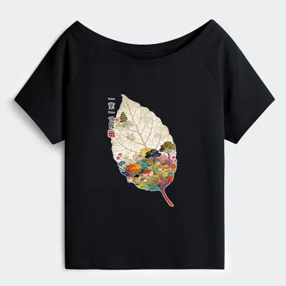 Tokyo-Tiger One Leaf Holds A Tiny Colorful World Off Shoulder T-Shirt