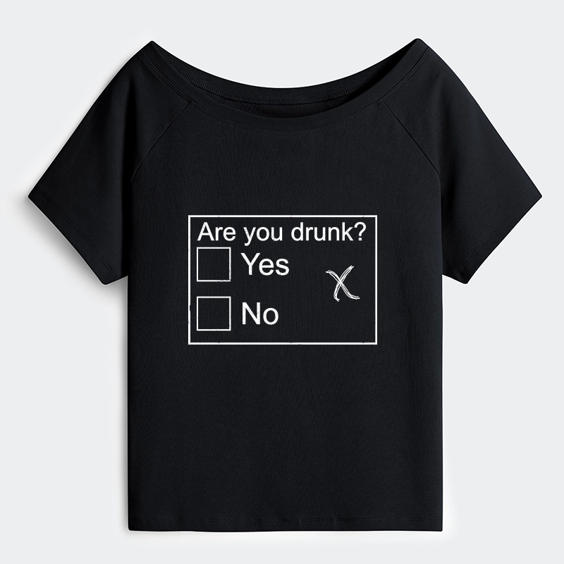 Tokyo-Tiger Confused Drunk Checkbox Graphic Off Shoulder T-Shirt