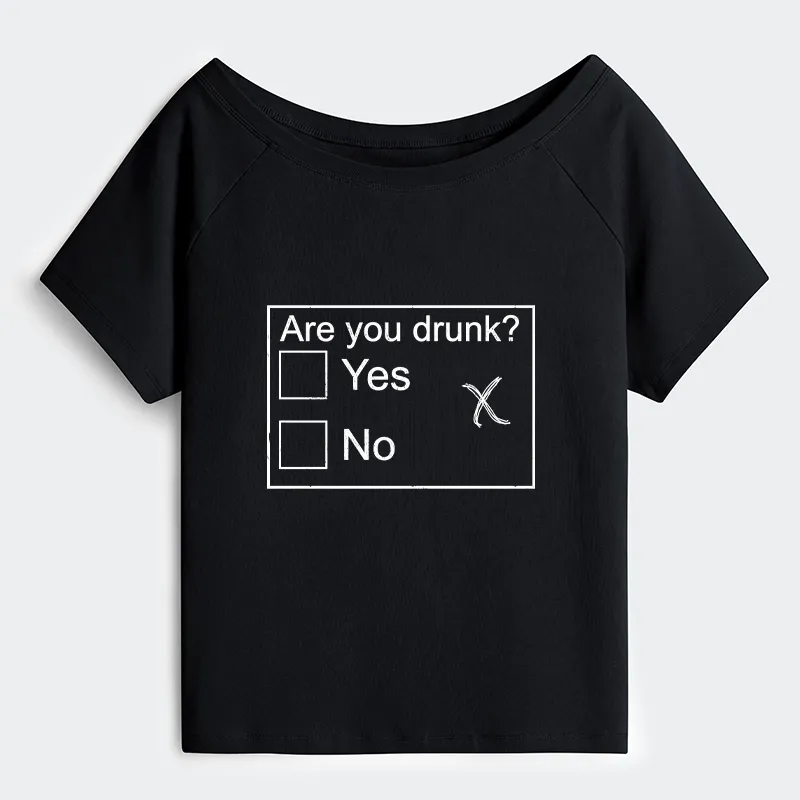 Tokyo-Tiger Confused Drunk Checkbox Graphic Off Shoulder T-Shirt