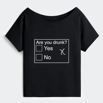 Tokyo-Tiger Confused Drunk Checkbox Graphic Off Shoulder T-Shirt