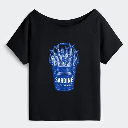 Tokyo-Tiger Vintage Bucket Full Of Fresh Sardines Off Shoulder T-Shirt