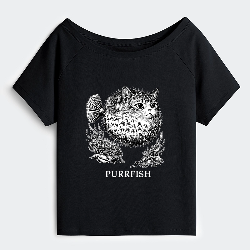 Tokyo-Tiger Spiky Puffer With Cute Cat Head Off Shoulder T-Shirt