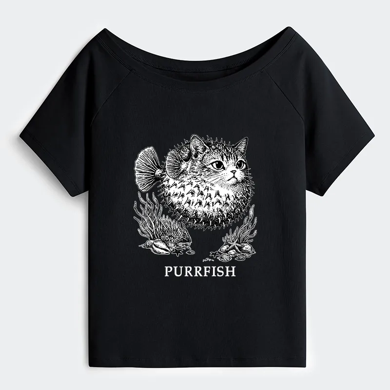 Tokyo-Tiger Spiky Puffer With Cute Cat Head Off Shoulder T-Shirt