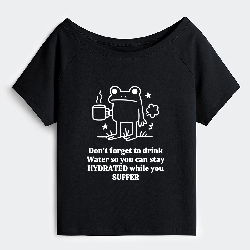 Tokyo-Tiger Frog Says Drink Water Off Shoulder T-Shirt