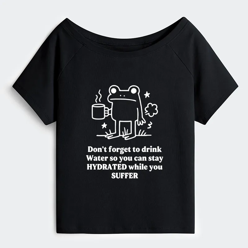 Tokyo-Tiger Frog Says Drink Water Off Shoulder T-Shirt