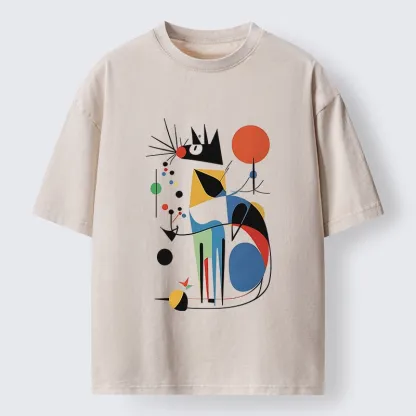 Tokyo-Tiger Abstract Colorful Cat Art Washed T-Shirt