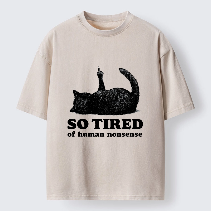 Tokyo-Tiger Funny Meme Tired Black Cat Vibe Washed T-Shirt
