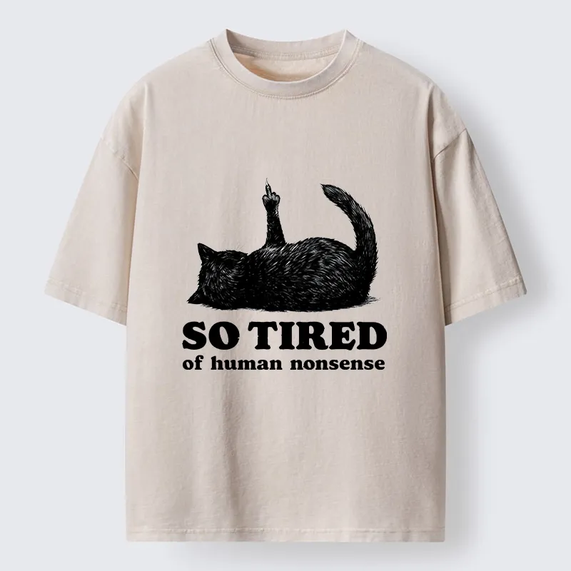 Tokyo-Tiger Funny Meme Tired Black Cat Vibe Washed T-Shirt