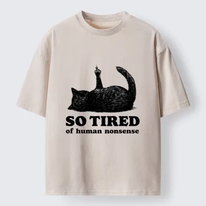 Tokyo-Tiger Funny Meme Tired Black Cat Vibe Washed T-Shirt