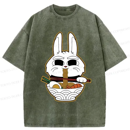 Tokyo-Tiger Rabbit Eating Ramen Washed T-Shirt
