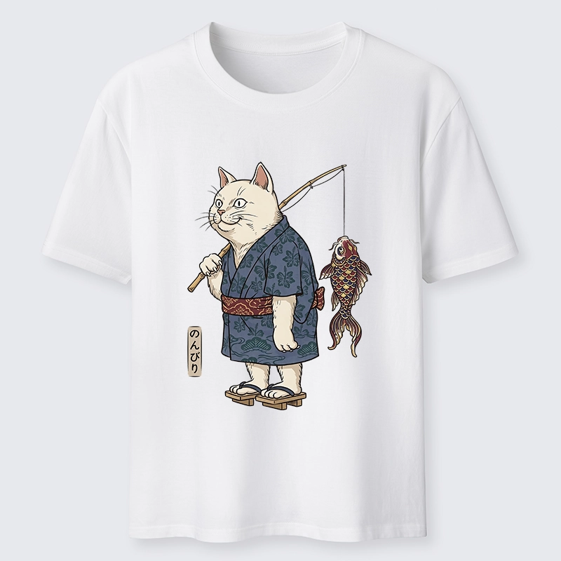 Tokyo-Tiger Kimono Cat Fishing Koi Fish Art Classic T-Shirt
