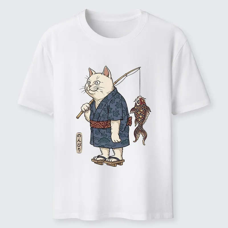Tokyo-Tiger Kimono Cat Fishing Koi Fish Art Classic T-Shirt