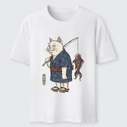 Tokyo-Tiger Kimono Cat Fishing Koi Fish Art Classic T-Shirt