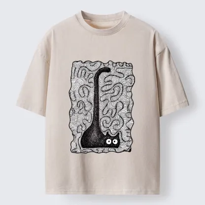 Tokyo-Tiger Trippy Zentangle Secret Cat Art Print Washed T-Shirt