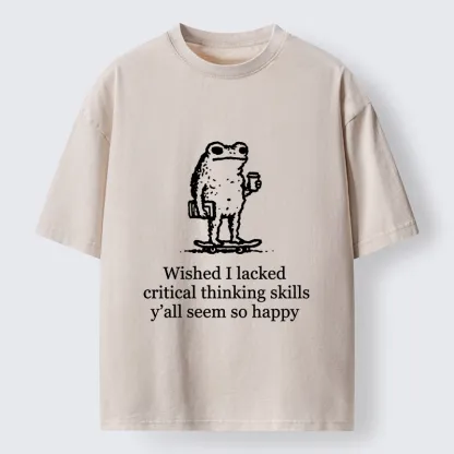 Tokyo-Tiger Skate Frog Deep Thought Funny Meme Washed T-Shirt