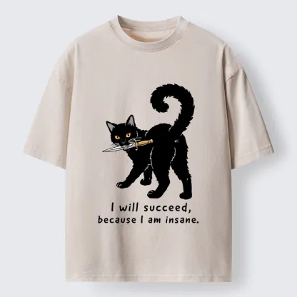 Tokyo-Tiger Brave Black Cat Wild Success Vibe Washed T-Shirt