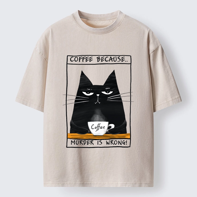 Tokyo-Tiger Moody Black Cat Coffee Need Vibe Washed T-Shirt