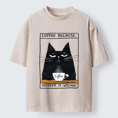 Tokyo-Tiger Moody Black Cat Coffee Need Vibe Washed T-Shirt