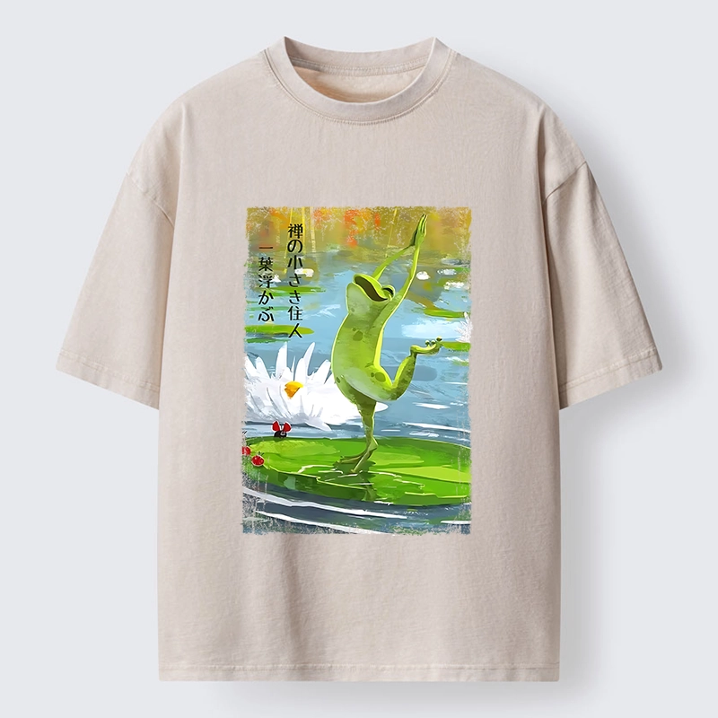Tokyo-Tiger Yoga Frog Lotus Zen Funny Meme Washed T-Shirt