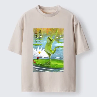 Tokyo-Tiger Yoga Frog Lotus Zen Funny Meme Washed T-Shirt