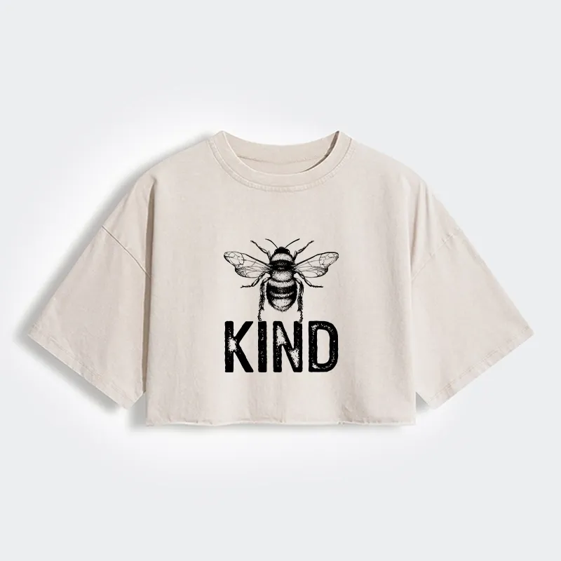 Tokyo-Tiger Minimalist Bee Kind Illustration Women's Washed Crop T-Shirt Sale