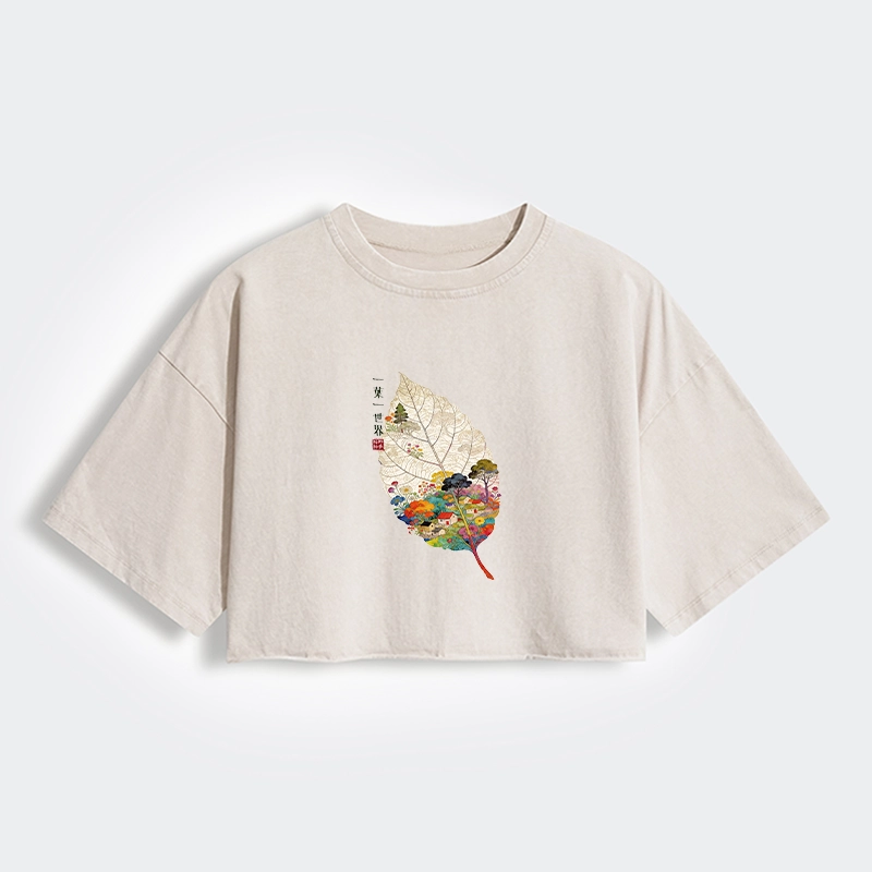 Tokyo-Tiger One Leaf Holds A Tiny Colorful World Women's Washed Crop T-Shirt