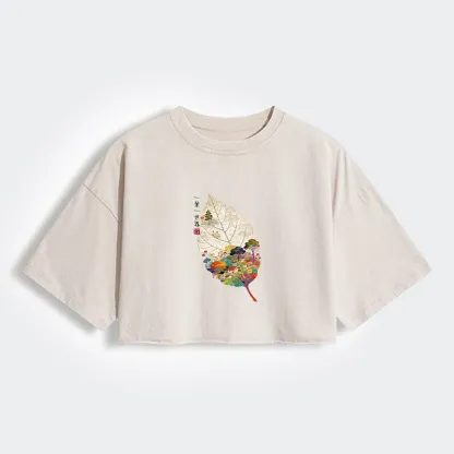 Tokyo-Tiger One Leaf Holds A Tiny Colorful World Women's Washed Crop T-Shirt