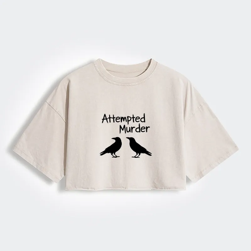 Tokyo-Tiger Two Crows Attempted Murder Joke Women's Washed Crop T-Shirt Sale