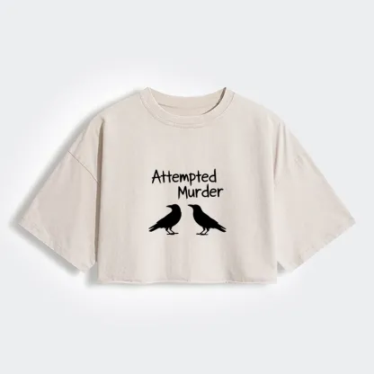 Tokyo-Tiger Two Crows Attempted Murder Joke Women's Washed Crop T-Shirt