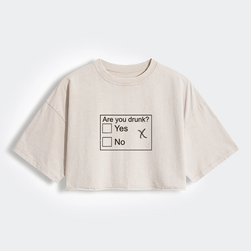 Tokyo-Tiger Confused Drunk Checkbox Graphic Women's Washed Crop T-Shirt