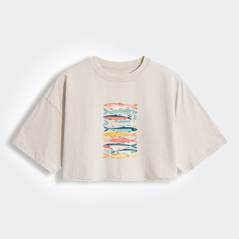 Tokyo-Tiger Beautiful Colorful Fish In The Sea Women's Washed Crop T-Shirt