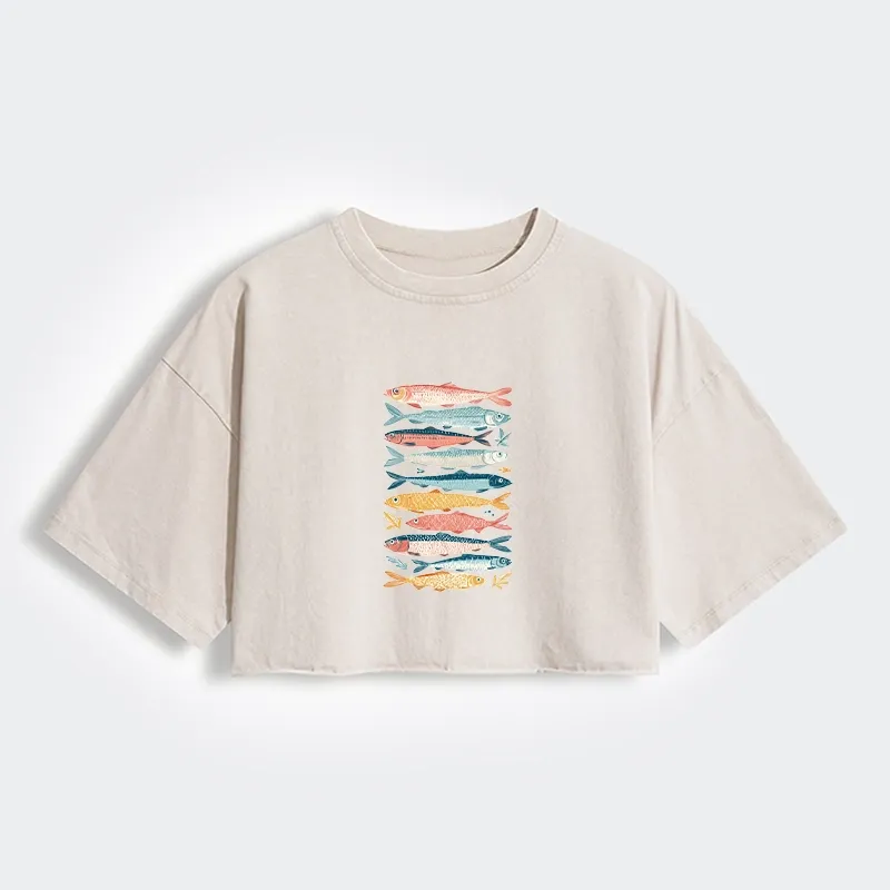 Tokyo-Tiger Beautiful Colorful Fish In The Sea Women's Washed Crop T-Shirt Sale