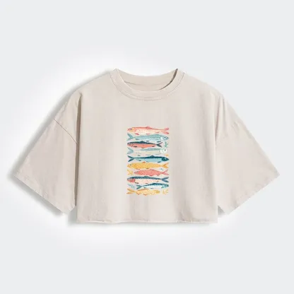 Tokyo-Tiger Beautiful Colorful Fish In The Sea Women's Washed Crop T-Shirt