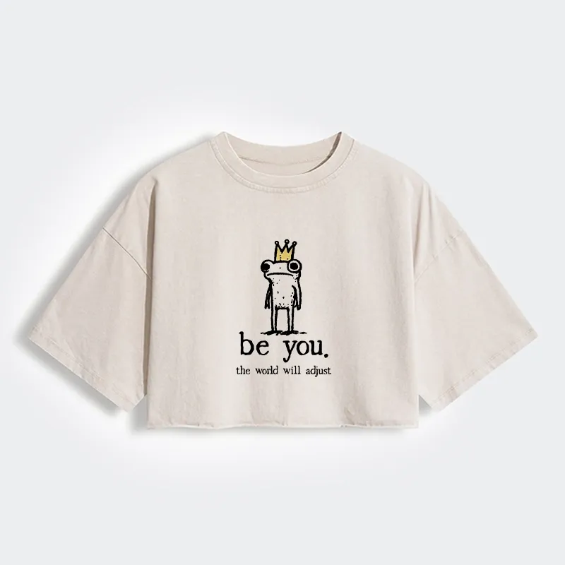 Tokyo-Tiger Crown Frog Stays True To Self Women's Washed Crop T-Shirt