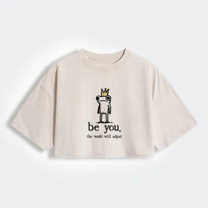 Tokyo-Tiger Crown Frog Stays True To Self Women's Washed Crop T-Shirt