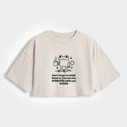 Tokyo-Tiger Frog Says Drink Water Women's Washed Crop T-Shirt