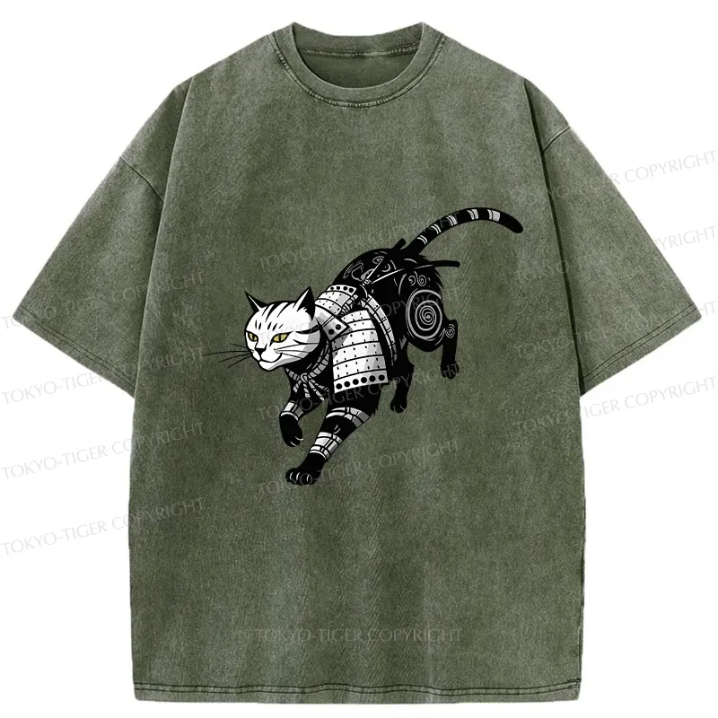 Tokyo-Tiger Armor Samurai Cat Washed T-Shirt