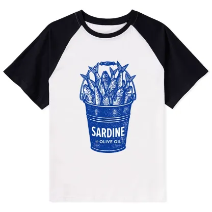 Tokyo-Tiger Vintage Bucket Full Of Fresh Sardines Raglan T-shirt