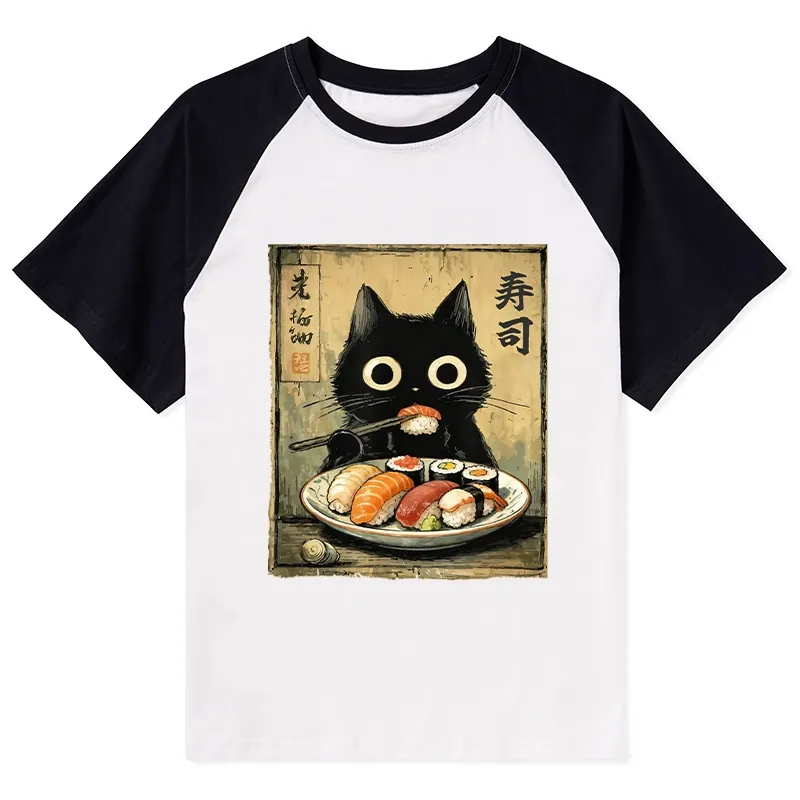 Tokyo-Tiger Vintage Japanese Sushi Cat Raglan T-shirt Sale