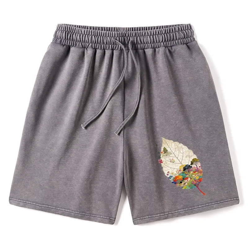 Tokyo-Tiger One Leaf Holds A Tiny Colorful World Washed Shorts Sale